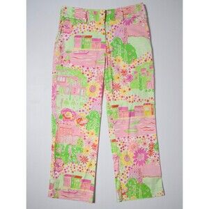 VTG Y2K Lilly Pulitzer White Label Palm Beach Liza Capri Straight Pants 0